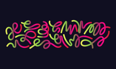 Vibrant neon abstract wavy lines and curves forming a colorful energetic and dynamic pattern on a dark background
