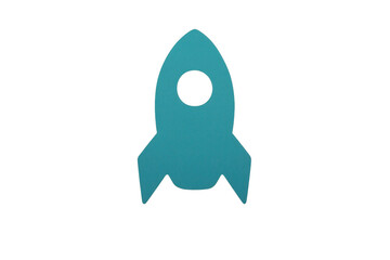 Turquoise rocket icon moving upwards, representing startup launch, innovation, and business growth on a transparent background