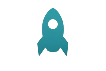 Turquoise rocket icon moving upwards, representing startup launch, innovation, and business growth on a transparent background