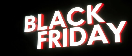 3D BLACK FRIDAY text glowing on black background for sales promotion