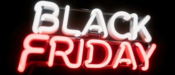 Neon retro BLACK FRIDAY sign isolated on dark background, promotional banner for sales and discounts
