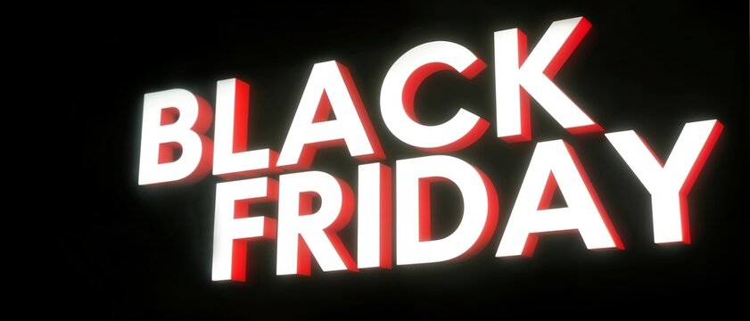 3D BLACK FRIDAY text glowing on black background for sales promotion