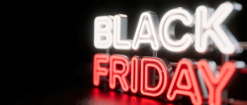 Neon BLACK FRIDAY sign right-aligned on black background with negative space - Powered by Adobe