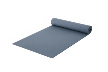 Blue anti-slip yoga mat partially unrolling for fitness, exercise, and wellness activities, ready for use on a transparent background