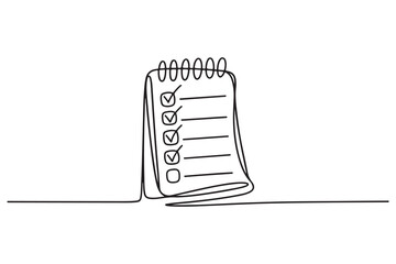 Modern one line art of checklist clipboard symbol simple linear design
