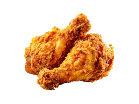 Golden crispy chicken drumsticks fried brown, Isolated, Png Transparent Background - Powered by Adobe