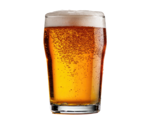 A refreshing glass of amber ale with a foamy head