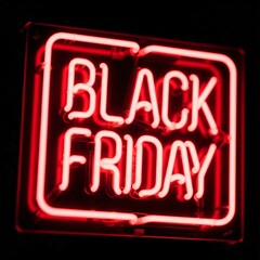 'BLACK FRIDAY’ retro red neon sign on black background, retail sales square banner