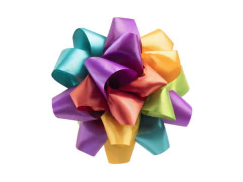 Colorful gift bow with many loops ribbon purple, Isolated, Png Transparent Background
