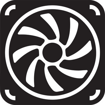 Black and white computer fan icon with rounded corners