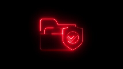 Secure file manager icon neon glowing animation with shield and check mark, data protection, digital privacy, file security verification, cloud storage safety, cyber defense,  - Powered by Adobe