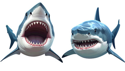  2. Aggressive Ocean Shark Attack Pose, isolated on transparent background