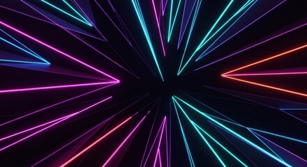 Abstract Glowing neon lines radiating out against a dark, geometric background