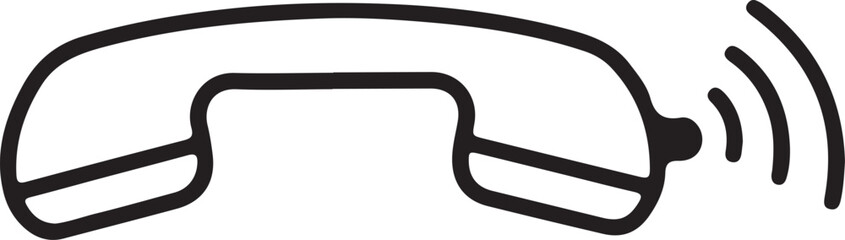 Minimalist Phone Call Icon – Black Line Drawing of Handset with Signal Waves for Communication, Contact, and Telecommunication UI Design