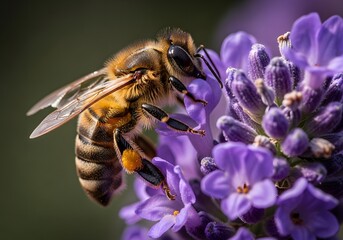Macro shot of a honeybee on a lavender flower
