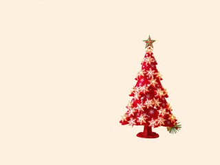 Decorative red christmas tree with star lights and topper