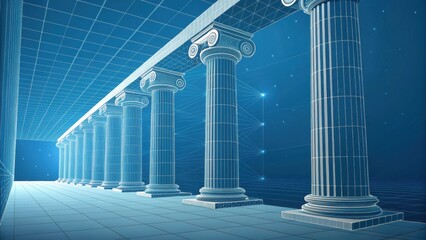Digital blueprint of classic columns