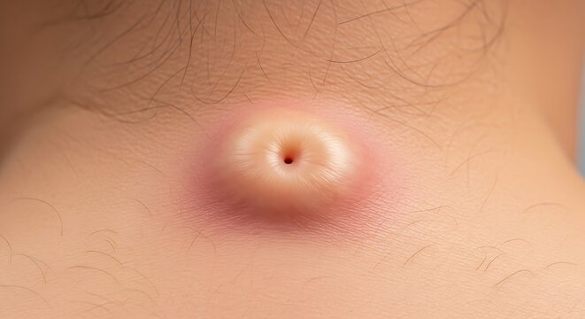 Large Skin Abscess with Central Puncture on Neck.