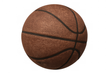 Basketball ball with a textured surface and black seams, isolated on a transparent background, ready for graphic use
