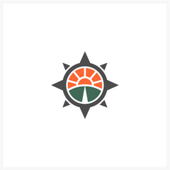 Navigational Compass Icon Representing Direction and Exploration with Sunrise