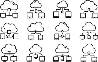 Business Management and Office Line Icons Set – Leadership, Growth, Cloud Network, Data Analytics, and Workplace Productivity Outline Symbol Bundle for Web, App, and Infographic Design