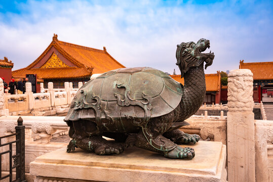 Turtle at Forbidden city in Beijing, China. Chinsese architecture and landmark