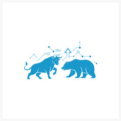 Symbolic depiction of competing financial market forces, a bull and a bear, illustrating investment trends and economic dynamics with abstract data visualizations