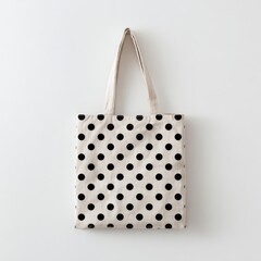 Polka Dot Tote Bag Displayed on Neutral Background in Minimalist Style