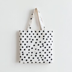 Stylish Polka Dot Tote Bag, Fashion Accessory, Studio Setting, Product Photography, Minimalist Aesthetic, Elevated View, Modern Design