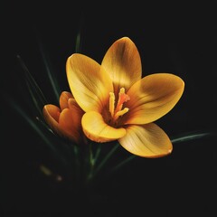 Yellow Flower Close-Up, Nature Photography, Dark Background, Floral Art