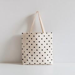 Folded Polka Dot Tote Bag, Stylish Accessory, Minimalist Design, Product Photography, White Background, Close-Up, Fashion Concept