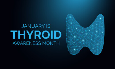 Thyroid Awareness Month is observed in January, symbolized by the blue, pink, and purple ribbon promoting early detection and thyroid health awareness banner design. Designed in a low poly style.