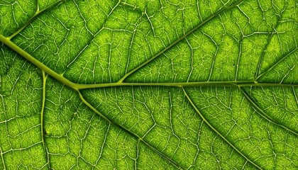 Obraz premium Close-up of a vibrant green leaf with intricate vein patterns.