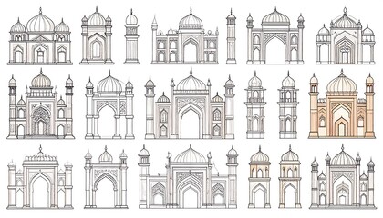 Fototapeta premium Collection of Hand-Drawn Architectural Sketches of Islamic Buildings.