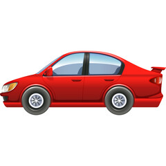 Red Sedan Car with Tinted Windows and Spoiler Isolated on White Background Detailed Illustration
