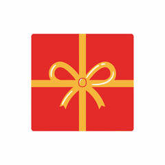 Simple Red Gold Square Christmas Present Vector