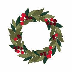 Modern Illustration Fruit and Leaf Christmas Wreath
