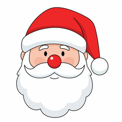 Cute Cartoon Santa Claus Face Red Nose White Beard