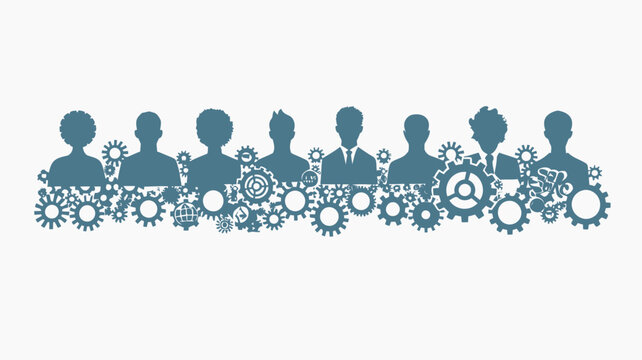 AI Image Representing Collaborative Synergy of People and Mechanical Gears for Innovative Solutions