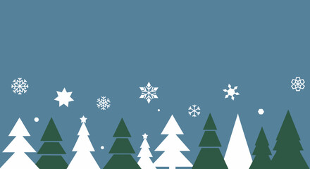 Winter Christmas Forest Border Blue and White Background