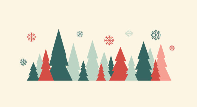 Geometric Christmas Tree Forest Background Red Green