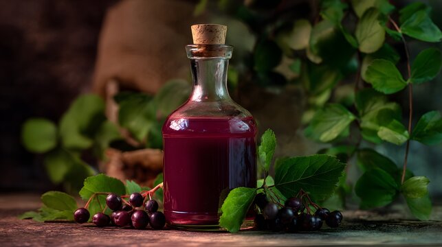Artisanal chokeberry wine a cozy countryside still life evokes rustic charm and handcrafted tradition