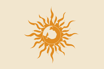 AI Image A stylized sun-like symbol with irregular rays and a hint of the Earth globe inside it
