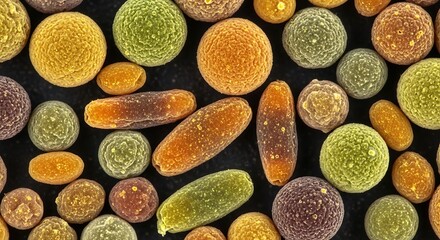 Pollen Grains under Microscope Macro Photography of Colorful Biological Structures in High Detail  
