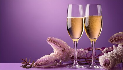 Two Glasses Of Champagne On Lilac Background