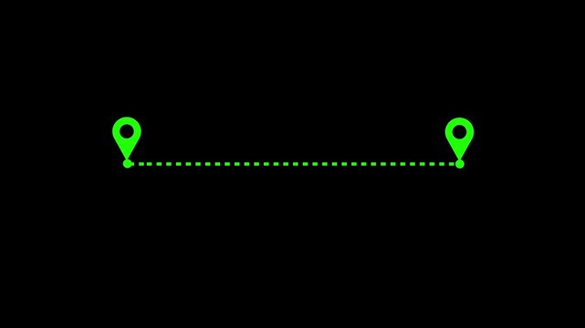Glowing Location line map tracking icon location mark pointer video animated. Two location icon connected by animated on black background. 
