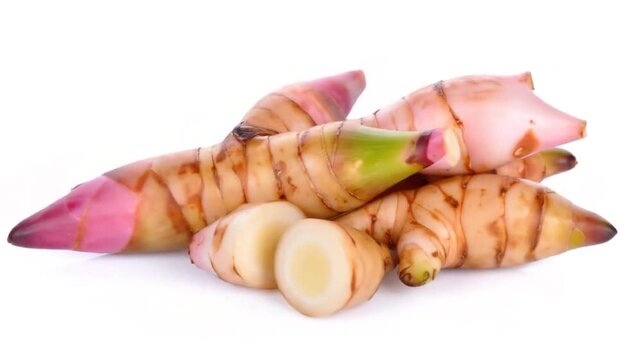 Fresh Galangal Roots with Isolated on White.