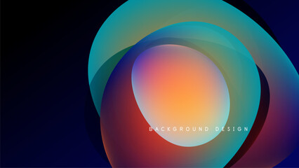 Abstract colorful layers create swirling visual effect. Gradient hues blend, forming dynamic composition against dark backdrop.