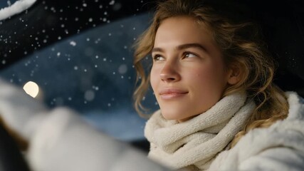 EV owner monitoring holographic dashboard while car charges amid heavy snowfall, emotion of satisfaction visible, representing innovation, smart energy management, and winter electrification - Powered by Adobe