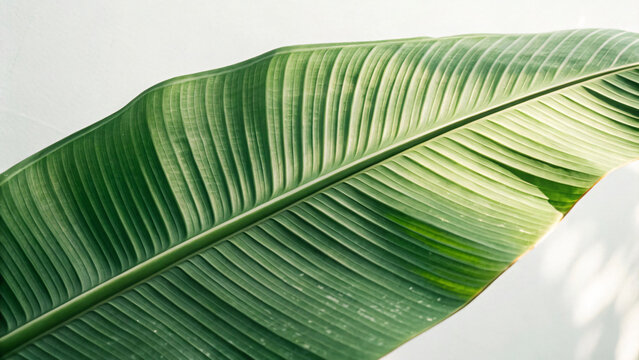 Fototapeta Close-up macro of bright green banana leaves creating a fresh nature pattern and foliage texture